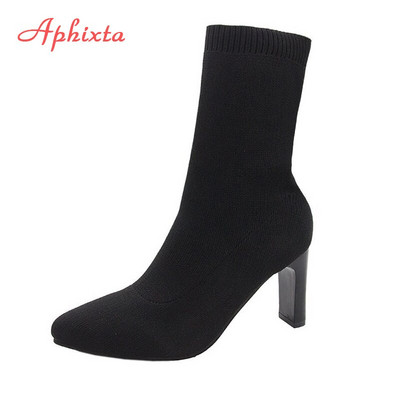 Aphixta Metal Blade Heels Čarape Čizme Ženske rastezljive tkanine Elastične štikle Špice Gležnjače Cipele Ženske čamci