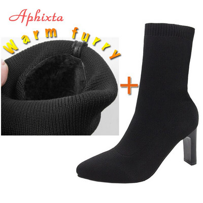 Aphixta Metal Blade Heels Čarape Čizme Ženske rastezljive tkanine Elastične štikle Špice Gležnjače Cipele Ženske čamci
