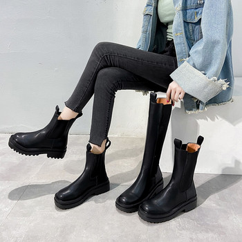 TUINANLE Chelsea Boots Набити ботуши Дамски зимни обувки Плюшени ботуши от PU кожа Черни дамски есенни модни ботуши на платформа