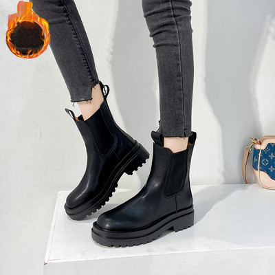 TUINANLE Chelsea Boots Chunky Boots Γυναικεία χειμερινά παπούτσια PU Δερμάτινα βελούδινα μποτάκια μέχρι τον αστράγαλο Μαύρα γυναικεία φθινοπωρινά μποτάκια πλατφόρμας μόδας