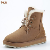 INOE Fashion  Suede Δερμάτινα Γυναικεία Casual  χειμωνιάτικες μπότες για χιόνι από φυσικό μαλλί  με επένδυση από γούνα ζεστά παπούτσια αδιάβροχα