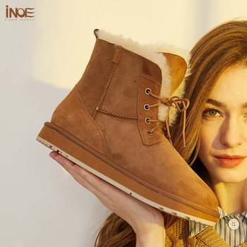 INOE Fashion  Suede Δερμάτινα Γυναικεία Casual  χειμωνιάτικες μπότες για χιόνι από φυσικό μαλλί  με επένδυση από γούνα ζεστά παπούτσια αδιάβροχα