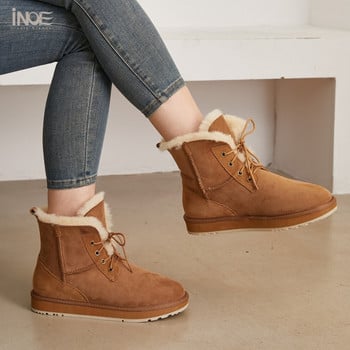 INOE Fashion  Suede Δερμάτινα Γυναικεία Casual  χειμωνιάτικες μπότες για χιόνι από φυσικό μαλλί  με επένδυση από γούνα ζεστά παπούτσια αδιάβροχα