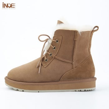 INOE Fashion  Suede Δερμάτινα Γυναικεία Casual  χειμωνιάτικες μπότες για χιόνι από φυσικό μαλλί  με επένδυση από γούνα ζεστά παπούτσια αδιάβροχα