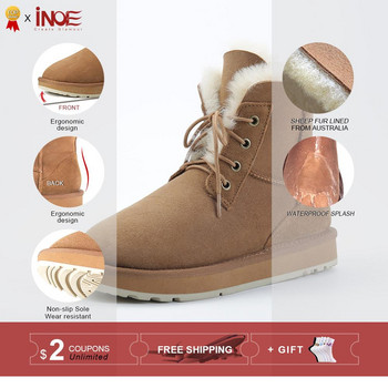 INOE Fashion  Suede Δερμάτινα Γυναικεία Casual  χειμωνιάτικες μπότες για χιόνι από φυσικό μαλλί  με επένδυση από γούνα ζεστά παπούτσια αδιάβροχα