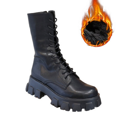 Νέες γυναικείες μπότες Mid Calf Γυναικεία φθινοπωρινή χειμερινή μόδα Γυναικεία κορδόνια Chelsea Zipper Botas Mujer Αθλητική πλατφόρμα Γυναικεία παπούτσια με τακούνι