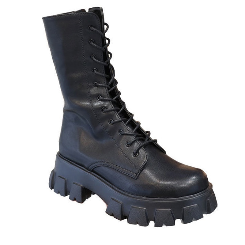 Γυναικείες μπότες μέσης γάμπας Φθινοπωρινές χειμερινές μπότες Γυναικεία μόδα Γυναικεία κορδόνια Chelsea Zipper Botas Mujer Πλατφόρμα Γυναικεία τακούνι