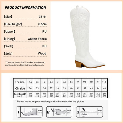 GOGD Ρετρό Φθινοπωρινό Χειμερινό Λευκό Γόνατο Μπότες Μεγάλο Μέγεθος 41 Γυναικείες Άνετες Γυναικείες Μπότες Western Cowboy για Dropshipping