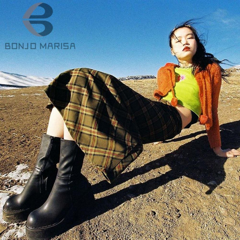 Platformas potīšu zābaki Sieviešu apavi Gothic Fashion Vidēja kājas potītes Sieviešu zābaki Sieviešu 2022. gada ziemas zīmola INS bezmaksas piegāde