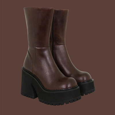 GIGIFOX Goth platformas augstpapēžu kurpes ar rāvējslēdzēju, kupli sieviešu zābaki, melni pankūku zābaki ar biezu apakšu motociklistu zābaki Cosplay Y2K ikdienas apavi