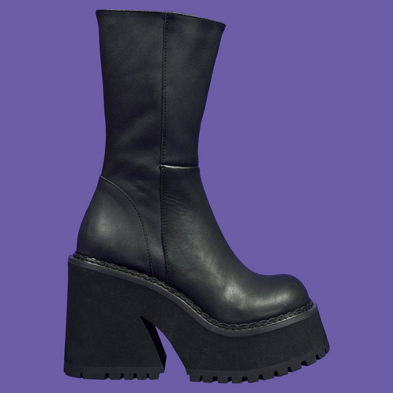 GIGIFOX Goth platformas augstpapēžu kurpes ar rāvējslēdzēju, kupli sieviešu zābaki, melni pankūku zābaki ar biezu apakšu motociklistu zābaki Cosplay Y2K ikdienas apavi