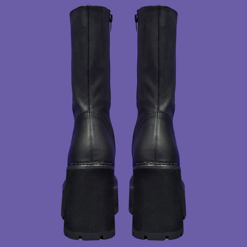 GIGIFOX Goth platformas augstpapēžu kurpes ar rāvējslēdzēju, kupli sieviešu zābaki, melni pankūku zābaki ar biezu apakšu motociklistu zābaki Cosplay Y2K ikdienas apavi