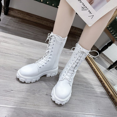 2022. gada rudens un ziema, jauni vidējie zābaki Modes šņorējamais rāvējslēdzējs Botas Mujer sporta zābaki ar biezu zoli, ikdienas sieviešu apavi