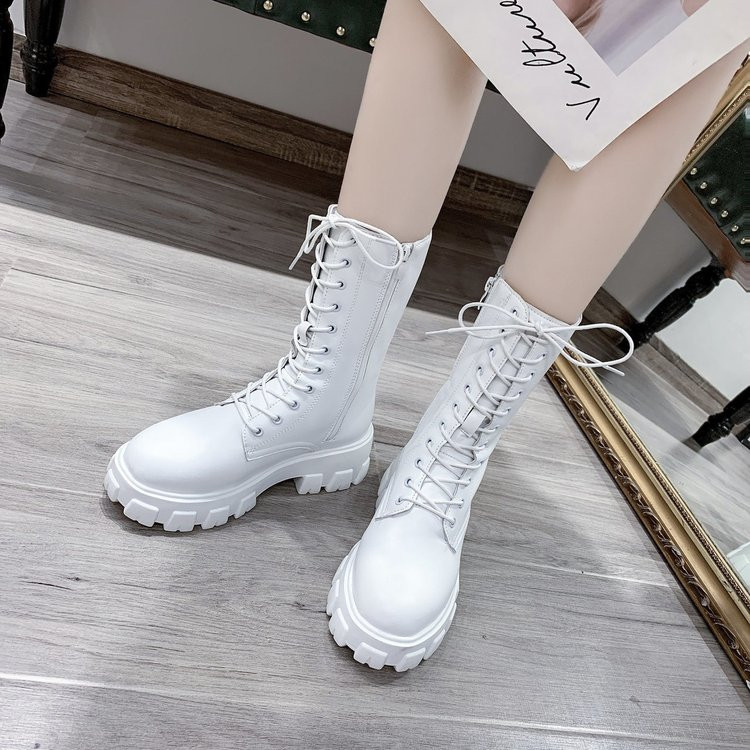 2022. gada rudens un ziema, jauni vidējie zābaki Modes šņorējamais rāvējslēdzējs Botas Mujer sporta zābaki ar biezu zoli, ikdienas sieviešu apavi