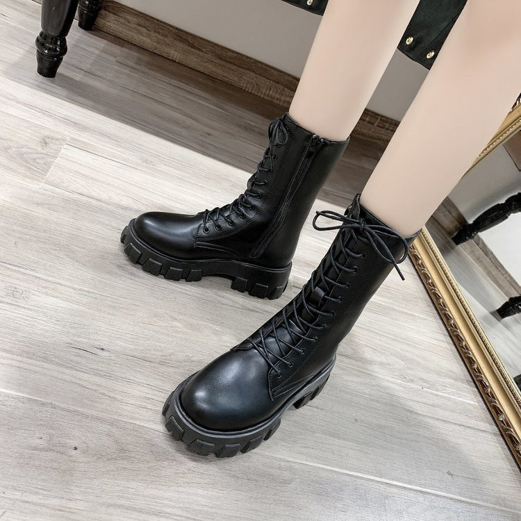 2022. gada rudens un ziema, jauni vidējie zābaki Modes šņorējamais rāvējslēdzējs Botas Mujer sporta zābaki ar biezu zoli, ikdienas sieviešu apavi