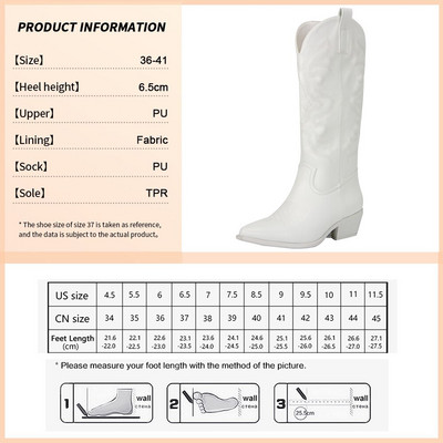 GOGD Kaubojske ružičaste kaubojke čizme za žene 2022. Modne čizme s izvezenim šiljastim prstima s patentnim zatvaračem Debela potpetica Vester čizme do sredine listova Sjajne cipele