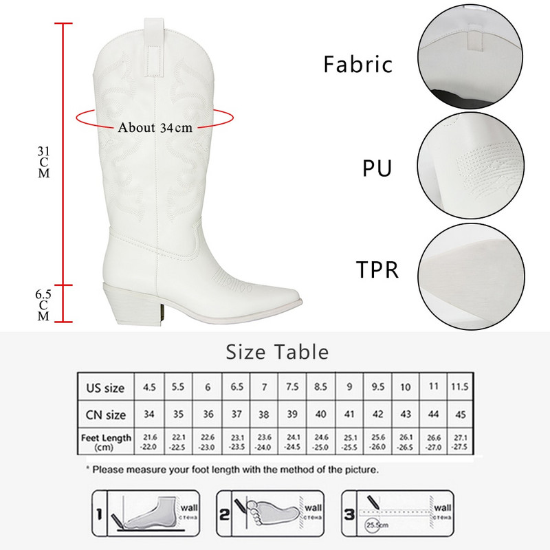 GOGD Kaubojske ružičaste kaubojke čizme za žene 2022. Modne čizme s izvezenim šiljastim prstima s patentnim zatvaračem Debela potpetica Vester čizme do sredine listova Sjajne cipele