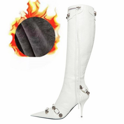 Moteriški batai, madingi, seksualūs, grynos spalvos, smailūs pirštai, aukštakulniai, vintažiniai metaliniai užtrauktukai, aukšti batai, ploni bateliai su kutais 45