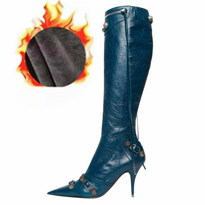 Moteriški batai, madingi, seksualūs, grynos spalvos, smailūs pirštai, aukštakulniai, vintažiniai metaliniai užtrauktukai, aukšti batai, ploni bateliai su kutais 45