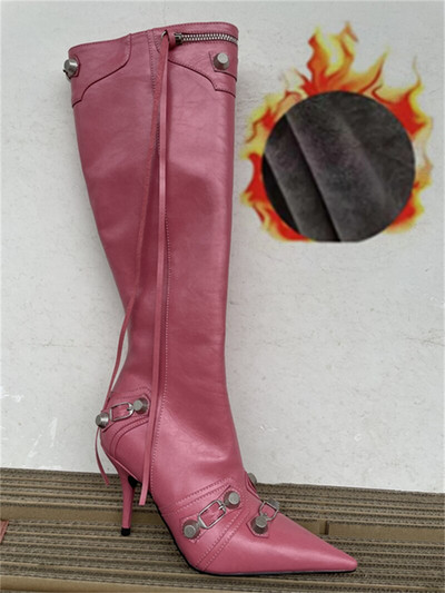 Moteriški batai, madingi, seksualūs, grynos spalvos, smailūs pirštai, aukštakulniai, vintažiniai metaliniai užtrauktukai, aukšti batai, ploni bateliai su kutais 45