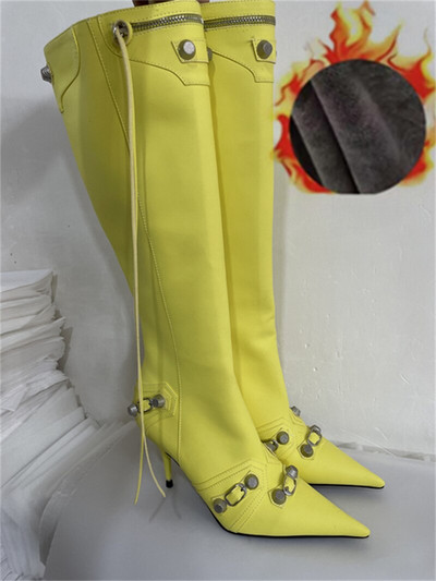 Moteriški batai, madingi, seksualūs, grynos spalvos, smailūs pirštai, aukštakulniai, vintažiniai metaliniai užtrauktukai, aukšti batai, ploni bateliai su kutais 45