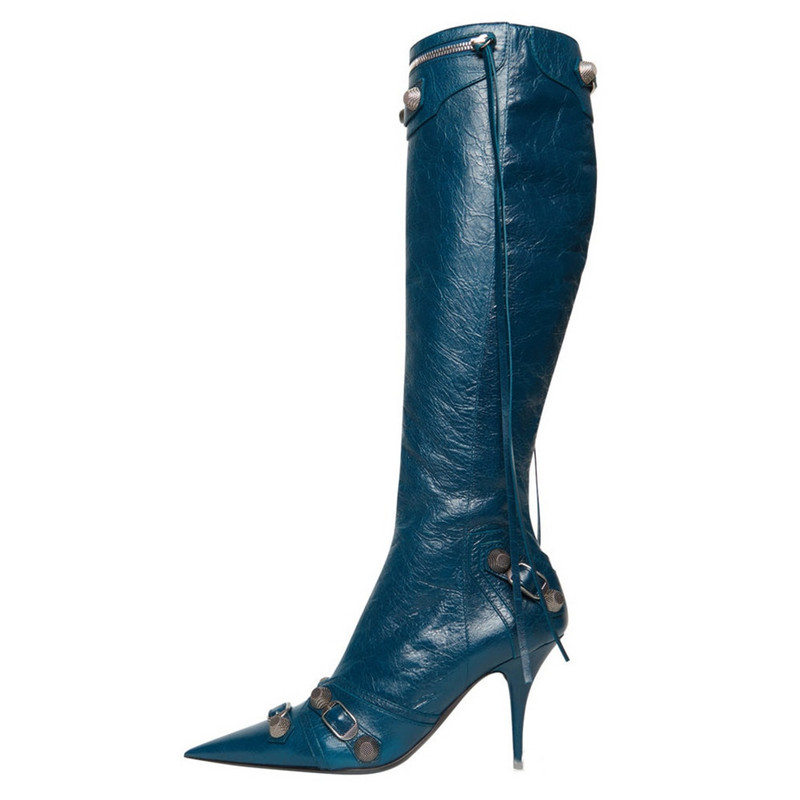 Moteriški batai, madingi, seksualūs, grynos spalvos, smailūs pirštai, aukštakulniai, vintažiniai metaliniai užtrauktukai, aukšti batai, ploni bateliai su kutais 45