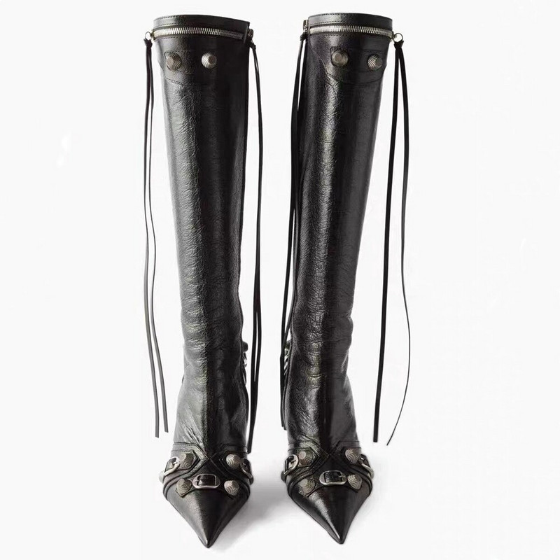 Moteriški batai, madingi, seksualūs, grynos spalvos, smailūs pirštai, aukštakulniai, vintažiniai metaliniai užtrauktukai, aukšti batai, ploni bateliai su kutais 45