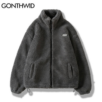 Hip Hop Χειμερινό Fleece Χνουδωτό Μπουφάν Streetwear Harajuku Fuzzy Zipper Coat Ανδρικό Φθινοπωρινό μονόχρωμο ελαφρύ μπουφάν Μαύρο μπεζ