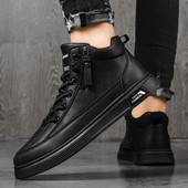 Ψηλά ανδρικά παπούτσια με επίπεδη σόλα - μαύρο και γκρι χρώμα