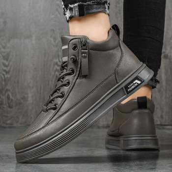 Високи мъжки обувки с равна подметка  -черен и сив цвят