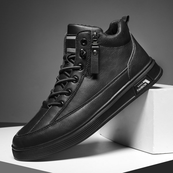 Ψηλά ανδρικά παπούτσια με επίπεδη σόλα - μαύρο και γκρι χρώμα