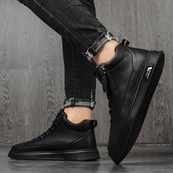 Ψηλά ανδρικά παπούτσια με επίπεδη σόλα - μαύρο και γκρι χρώμα