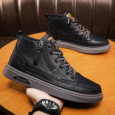 Ανδρικές ψηλές χειμερινές μπότες με φερμουάρ και κορδόνια - οικολογικό δέρμα