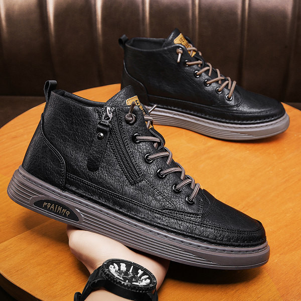 Ανδρικές ψηλές χειμερινές μπότες με φερμουάρ και κορδόνια - οικολογικό δέρμα