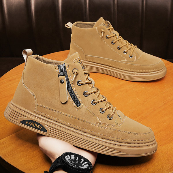 Ανδρικές ψηλές χειμερινές μπότες με φερμουάρ και κορδόνια - οικολογικό δέρμα