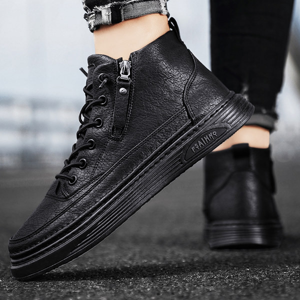 Ανδρικές ψηλές χειμερινές μπότες με φερμουάρ και κορδόνια - οικολογικό δέρμα