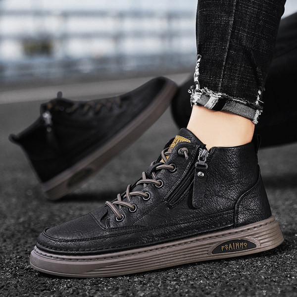 Ανδρικές ψηλές χειμερινές μπότες με φερμουάρ και κορδόνια - οικολογικό δέρμα