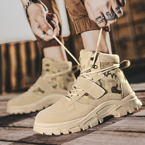 Χειμερινά ανδρικά μποτάκια με κορδόνια και κούμπωμα velcro