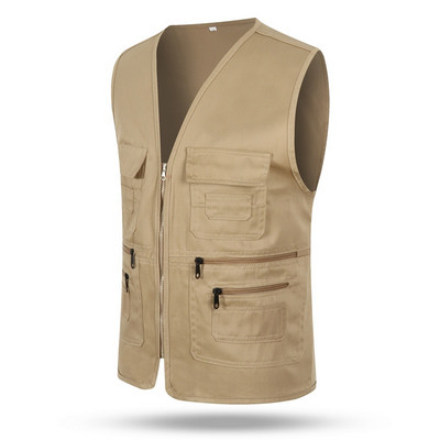 Multi-Pocket Vest Jacket Men`s Casual Plus Size Slim Fit Outerwear Sleeveless Zipper Jacket Male Clothes Cotton Waistcoat