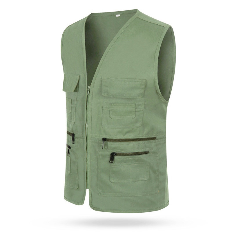 Prsluk s više džepova Muška ležerna gornja odjeća uskog kroja bez rukava Jakna s patentnim zatvaračem Muška odjeća Pamučni prsluk