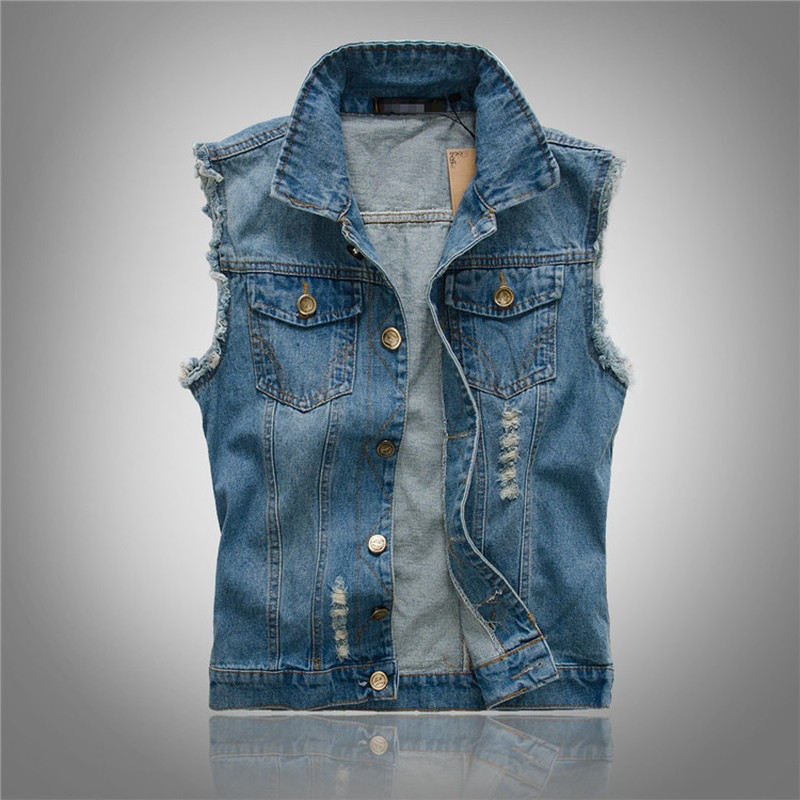 2022 Ripped Jean Jacket Ανδρικό τζιν γιλέκο Hip Hop Jean Coats Ανδρικό γιλέκο Cowboy μάρκας Αμάνικο μπουφάν Ανδρικό Tank Plus Size 6XL