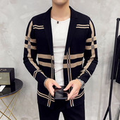 2022. gada vīriešu trikotāžas džemperjaka vīriešu modes augstas kvalitātes zīmola slaids, svītrains, garām piedurkņu uzvalks, apkakle, jaka, vilnas jaka, mētelis