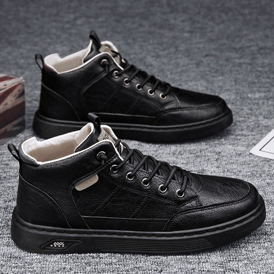 Κομψά χειμερινά παπούτσια από τεχνητό δέρμα με επίπεδη σόλα και κορδόνια