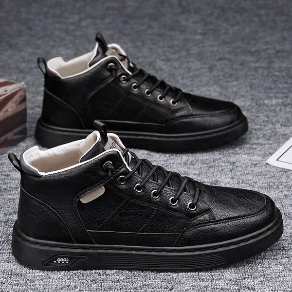 Κομψά χειμερινά παπούτσια από τεχνητό δέρμα με επίπεδη σόλα και κορδόνια