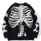 Ανδρικό πουλόβερ Oversized Μαύρο Loose Skeleton Bone print Γυναικείο Vintage ρετρό πλεκτό πουλόβερ 2021 Φθινοπωρινό βαμβακερό πουλόβερ Unisex