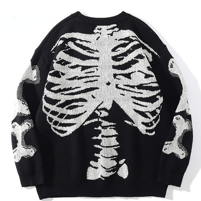 Ανδρικό πουλόβερ Oversized Μαύρο Loose Skeleton Bone print Γυναικείο Vintage ρετρό πλεκτό πουλόβερ 2021 Φθινοπωρινό βαμβακερό πουλόβερ Unisex
