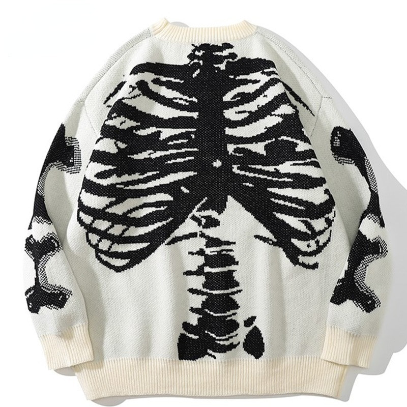 Ανδρικό πουλόβερ Oversized Μαύρο Loose Skeleton Bone print Γυναικείο Vintage ρετρό πλεκτό πουλόβερ 2021 Φθινοπωρινό βαμβακερό πουλόβερ Unisex