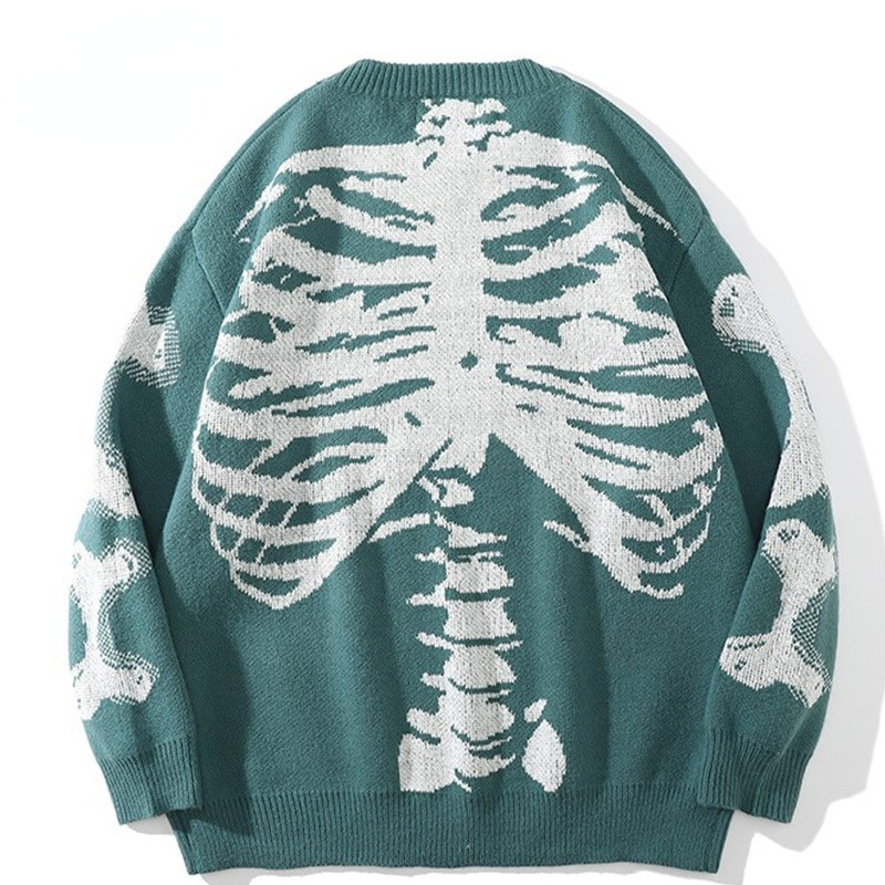 Ανδρικό πουλόβερ Oversized Μαύρο Loose Skeleton Bone print Γυναικείο Vintage ρετρό πλεκτό πουλόβερ 2021 Φθινοπωρινό βαμβακερό πουλόβερ Unisex