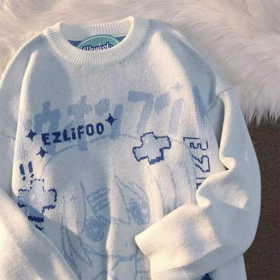 Νέο ανδρικό πουλόβερ πλεκτό Hip Hop Streetwear Πλεκτό πουλόβερ με γοτθικό γράμμα με σκελετός νυχτερίδας στάμπα πουλόβερ 2021 φθινόπωρο Harajuku Βαμβακερό πουλόβερ γυναικών