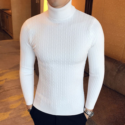 марка Мъжки пуловери и пуловери с висока яка 2021 Нов моден плетен пуловер Зимен мъжки пуловер Homme Вълнени ежедневни плътни дрехи
